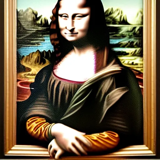 Prompt: Mona Lisa by Banksy hyper real oil painting