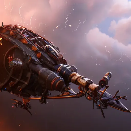 a flying steampunk fortress, explosive storm, | Stable Diffusion | OpenArt