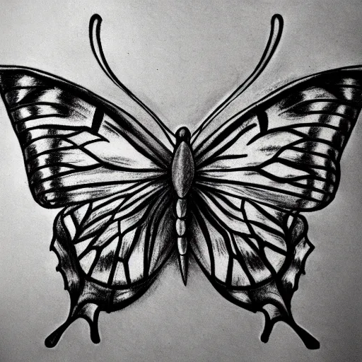 Prompt: realism tattoo design sketch of a butterfly, in the style of Da Ink