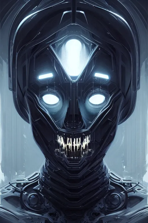 Prompt: professional concept art symmetrical portrait of a horror robotic nightmare species in deep dark room by artgerm and greg rutkowski. an intricate, elegant, highly detailed digital painting, abstraction, concept art, smooth, sharp focus, illustration, in the style of cam sykes.