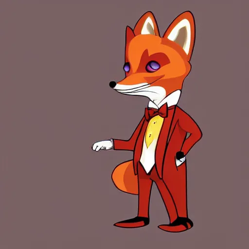 Prompt: an anthropomorphic red fox in a fancy suit, top hat and a monocle, digital art, by Disney