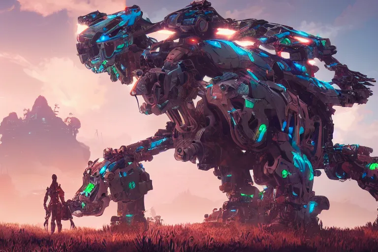 Image similar to stalker machine mecanical creature robot of horizon forbidden west horizon zero dawn bioluminiscence global illumination ray tracing hdr fanart arstation by ian pesty and alena aenami artworks in 4 k