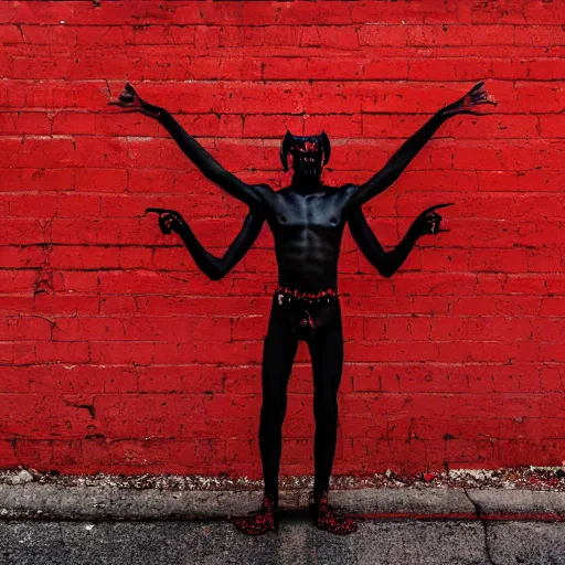 Prompt: A demon, four eyes, four hands, four legs, red skin, epic lighting, taken with Sony a7R camera, EOS-1D, f/1.4, ISO 200, 1/160s, 8K, RAW, unedited, symmetrical balance, in-frame