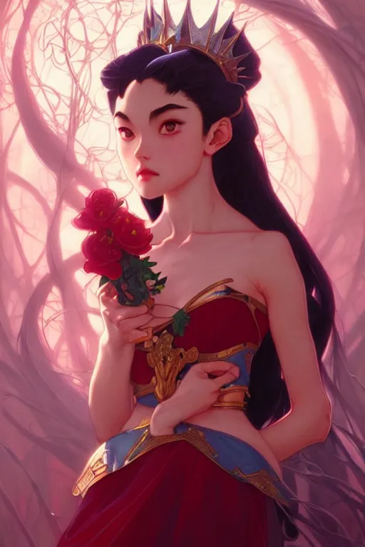 Image similar to Rei Hino as a princess, fantasy, intricate, elegant, highly detailed, digital painting, artstation, concept art, matte, sharp focus, illustration, art by Artgerm and Greg Rutkowski and Alphonse Mucha