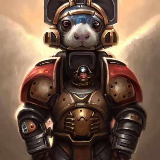 Image similar to cute little anthropomorphic Guinea Pig Space Marine, tiny, small, short, Space marine, cute and adorable, pretty, beautiful, DnD character art portrait, matte fantasy painting, DeviantArt Artstation, by Jason Felix by Steve Argyle by Tyler Jacobson by Peter Mohrbacher, cinema