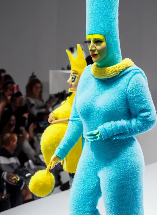 Image similar to hyperrealistic and heavy detailed air jordan runway show of marge simpson, leica sl 2 5 0 mm, vivid color, high quality, high textured, real life