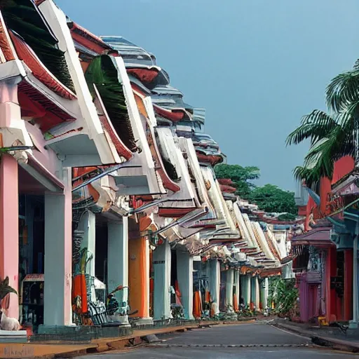 Image similar to a row of shophouses in singapore, by moebius