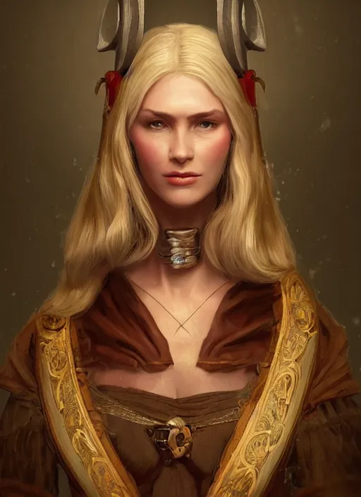 Image similar to blonde peasant woman, fantasy, medieval, vivid colors, fantasy, elegant, concept art, sharp focus, beautiful face!!, digital art, hyper - realistic, 4 k, unreal engine, highly detailed, hd, dramatic lighting by brom, trending on artstation