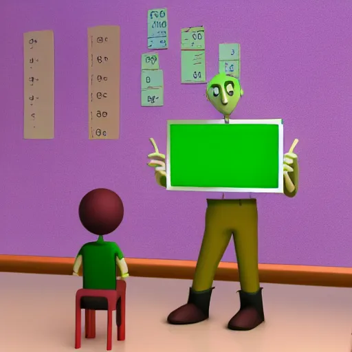 Prompt: “ a render of baldi in a school teaching students math ”