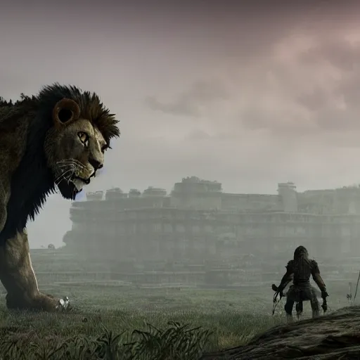 Prompt: lion by shadow of the colossus