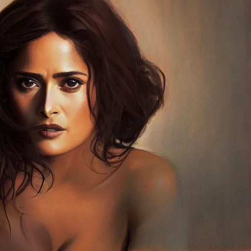 Prompt: salma hayek in a bar, perfect proportions, beautiful face, perfect eyes, real life colors, elegant, sharp focus, hyper - realistic, 4 k, highly detailed, hd, dramatic lighting by brom