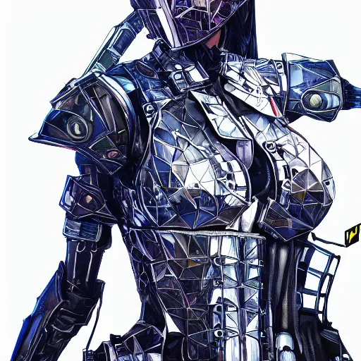 Image similar to girl wearing full suit of cyberpunk armor, intricate armor design, shigenori soejima illustration, heavy lineart, oil on canvas