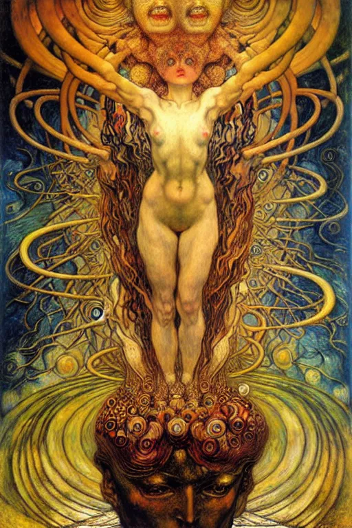 Image similar to Divine Chaos Engine by Karol Bak, Jean Delville, William Blake, Gustav Klimt, and Vincent Van Gogh, symbolist, visionary