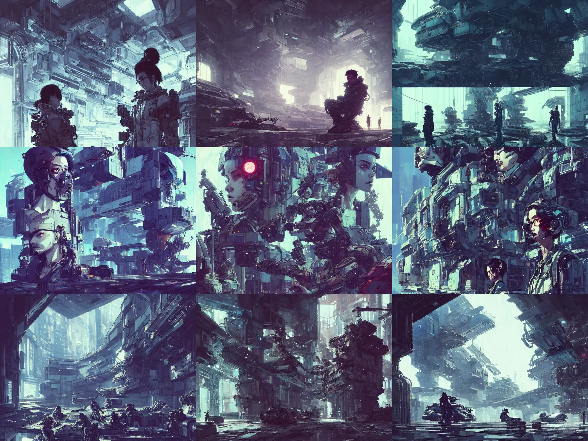 Prompt: hyper - realistic cyberpunk portrait of abandoned arctic space station, extreme detail, in style of yoji shinkawa, pan ren wei, col price, atey ghailan, by greg rutkowski, by greg tocchini, by james gilleard, by joe fenton, by kaethe butcher, grunge aesthetic