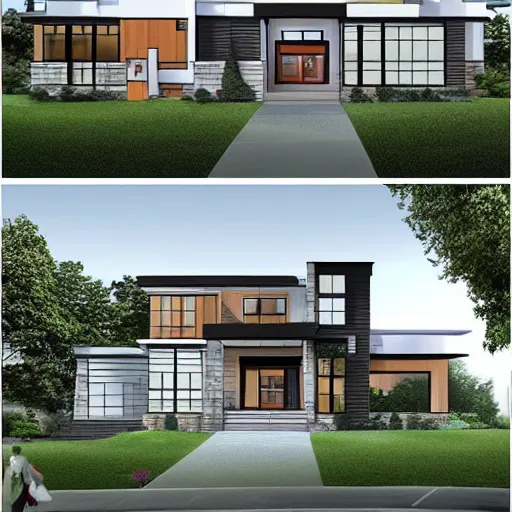 Image similar to A floor plan to a modern contemporary home, multi-level