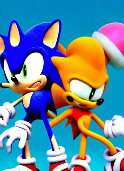 Image similar to sonic the hedgehog and timmy turner hanging out