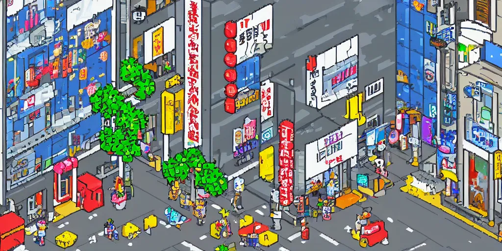 Prompt: pixel art scene of a street in tokyo