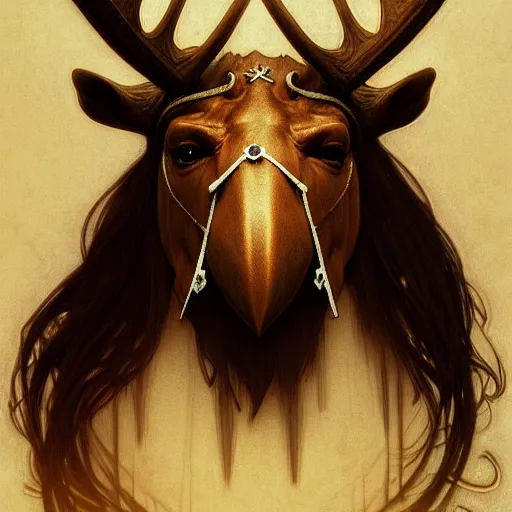 Prompt: A moose wearing an anonymous mask, Guy Fawkes, fantasy, intricate, elegant, highly detailed, digital painting, artstation, concept art, smooth, sharp focus, illustration, art by Krenz Cushart and Artem Demura and alphonse mucha