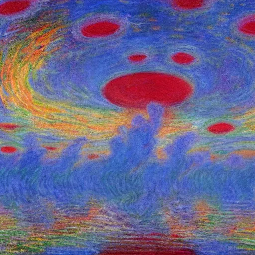 Prompt: painting of an alien invasion apocalypse in the style of Claude Monet