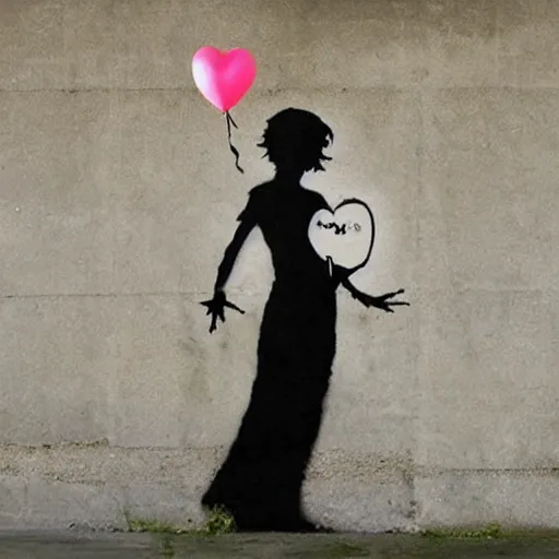 Prompt: girl with balloon by banksy cursed version realistic