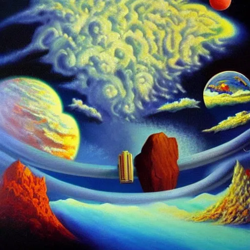 Image similar to surrealism in space by bob ross