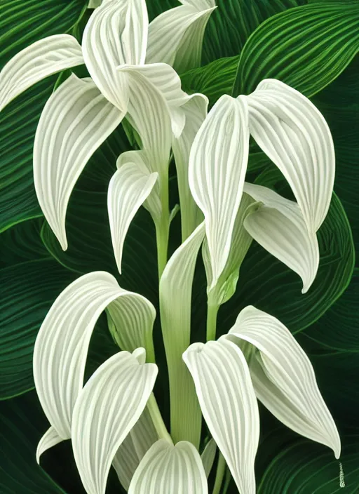 Prompt: perfectly detailed hosta plants and flowers!! blessed by nature with ever - increasing physical mental perfection, symmetrical! intricate, sensual features, highly detailed, biblical divine holy perfection!! digital painting, artstation, concept art, smooth, sharp focus, illustration, art by artgerm and greg rutkowski and alphonse mucha