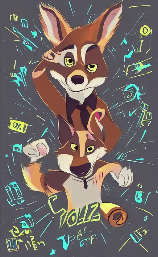 Image similar to “wolf in the style of zootopia in a dark room, dodging lasers, dramatic in the style of zootopia”