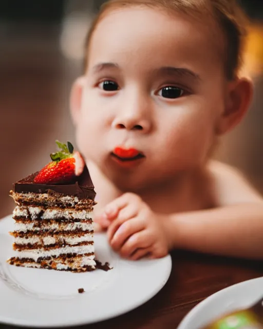 Image similar to high quality presentation photo of a cute gremlin eating a cake, photography 4k, f1.8 anamorphic, bokeh, 4k, Canon, Nikon