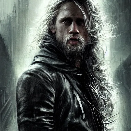 Prompt: charlie hunnam, darkwave, darksynth character portrait, sharp, digital matte painting, art by luis royo, greg rutkowski, wlop, dramatic lighting, trending on artstation