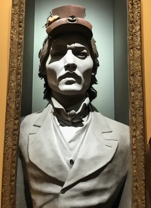 Image similar to photo of a Johnny Depp statue in a museum, by Michelangelo