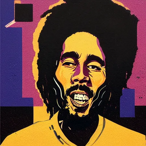 Prompt: Bob Marley profile picture by Sachin Teng, asymmetrical, Organic Painting , Matte Painting, geometric shapes, hard edges, graffiti, street art:2 by Sachin Teng:4
