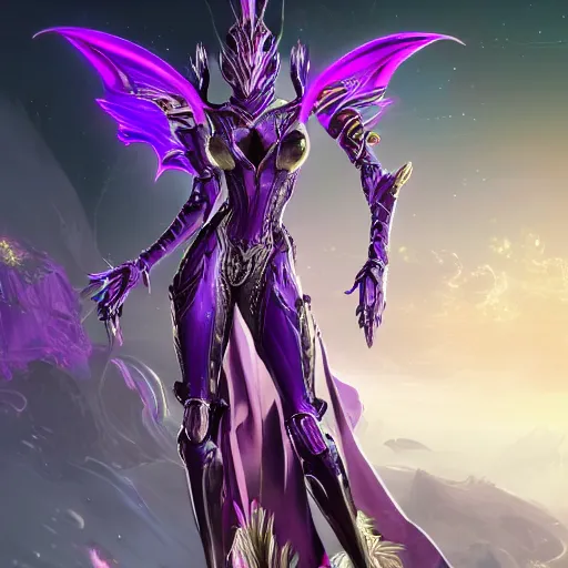 Image similar to highly detailed exquisite fanart, of a beautiful female warframe, but as a robot dragon with glowing purple eyes, shiny silver armor with fuchsia accents, engraved, elegant pose, close-up shot, epic cinematic shot, sharp claws for hands, professional digital art, high end digital art, singular, realistic, captura, DeviantArt, artstation, Furaffinity, 8k HD render