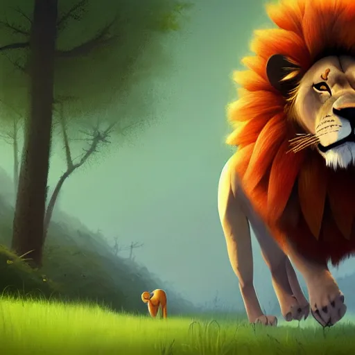 Image similar to goro fujita ilustration a real life lion walking in the forest, painting by goro fujita, sharp focus, highly detailed, artstation