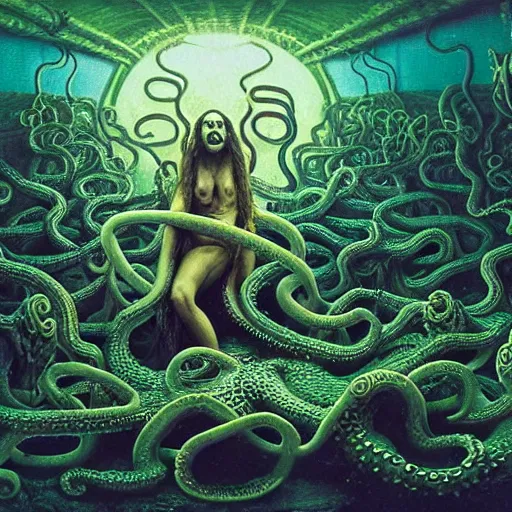 Image similar to tentacle planet, bundle of tentacles, freak show, weird, random, strange, hyperdetailed, photorealistic, interesting, david lachapelle, karol bak, cronenberg, weta digital, beksinski, ivan bilibin, zawadzki, id magazine, octane, cinematic, hyperrealism, 8 k, depth of field, bokeh