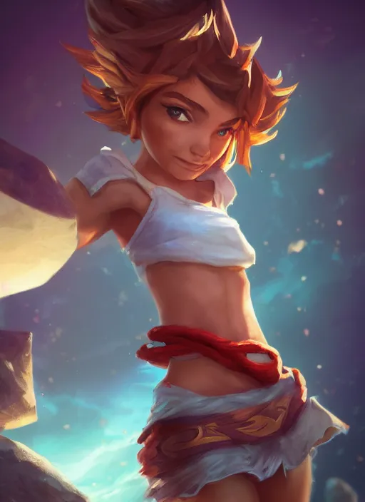 Prompt: youthful taliyah, from league of legends, au naturel, surfing a rock, hyper detailed, digital art, trending in artstation, cinematic lighting, studio quality, smooth render, unreal engine 5 rendered, octane rendered, art style by klimt and nixeu and ian sprigger and wlop and krenz cushart