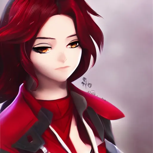 Prompt: A portrait of Ruby Rose from RWBY, anime, artstation, Pixyv, Danbooru, Gelbooru, detailed, masterpiece