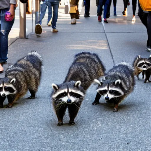 Prompt: raccoon parade in downtown Manhattan, photo, detailed, 4k