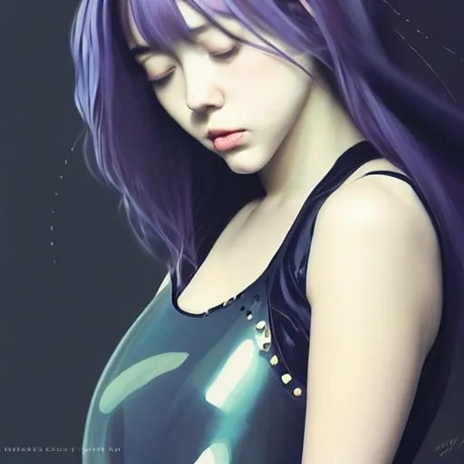 Image similar to a beautiful young japanese billie eilish kat dennings alluring instagram model in elaborate latex tank top, by guweiz and wlop and ilya kuvshinov and artgerm and makoto shinkai and studio ghibli, symmetrical eyes, aesthetic, gorgeous, stunning, alluring, attractive, artstation, deviantart, pinterest, digital art