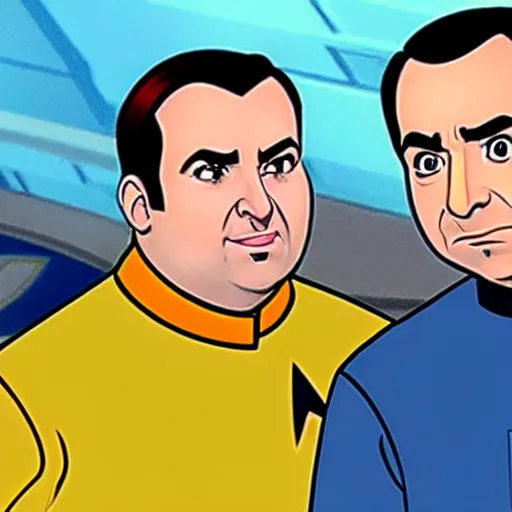 Prompt: mike stoklasa and rich evans from redlettermedia in star trek the animated series