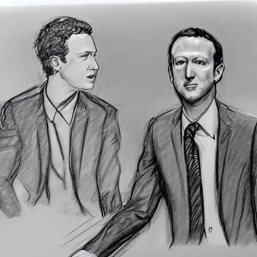 Image similar to mark zuckerburg courtroom sketch, pencil sketch, sketch, released by the sun