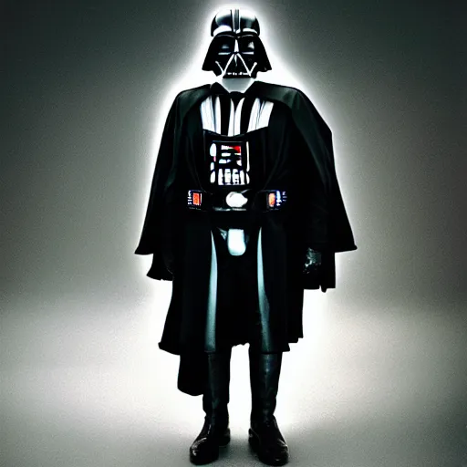 Image similar to bernie sanders wearing darth vader costume. photo portrait by Annie Leibowitz