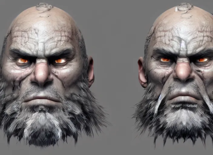 Image similar to extremely scary angry old tough rough looking viktor orban. scars, scary, gruffness, interesting 3 d character concept by square enix, in the style of league of legends, hyper detailed, cinematic, final fantasy, character concept, ray tracing, fur details, maya, c 4 d, artstation