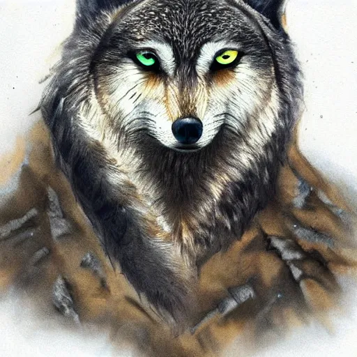 Image similar to ( ( ( ( wolf ) ) ) ) with the head of an owl, animal full body, lying down, featured on artstation