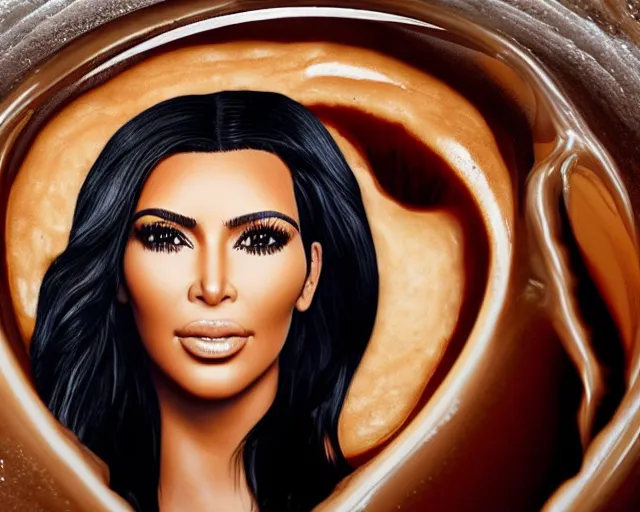 Image similar to Kim Kardashian inside a giant cup of coffee, highly detailed, cinematic, award winning, studio lighting