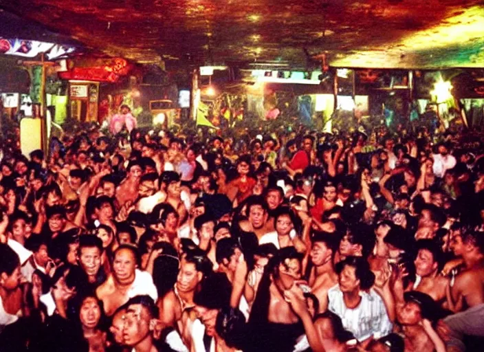 Image similar to Nightclubs in Indonesia, 90's professional color photograph.