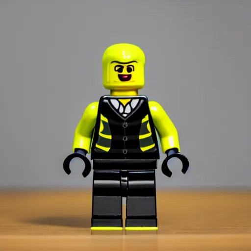 Prompt: photo of lego figure of men in black Adidas tracksuit holding a bottle
