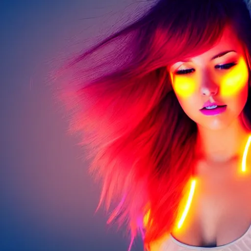 Prompt: cute woman with glowing hair