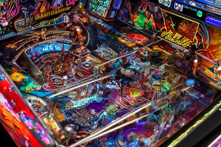 Prompt: full view of a pinball machine, cosmic horror theme, intricate, detailed, realistic, 8k photo