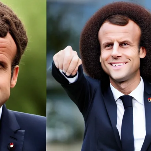 Prompt: Macron with afro hair