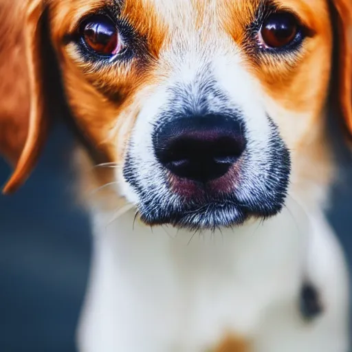 Prompt: closeup photo of a dog with human eyes, 4 k